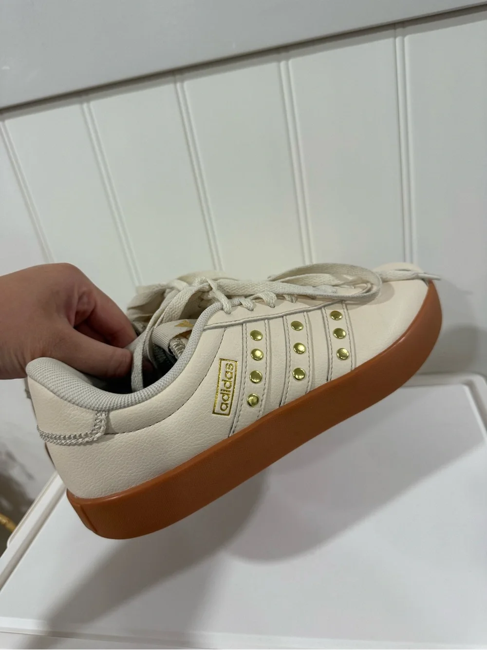 adidas Women's VL Court 3.0 Wonder White Gold Stud Sneakers